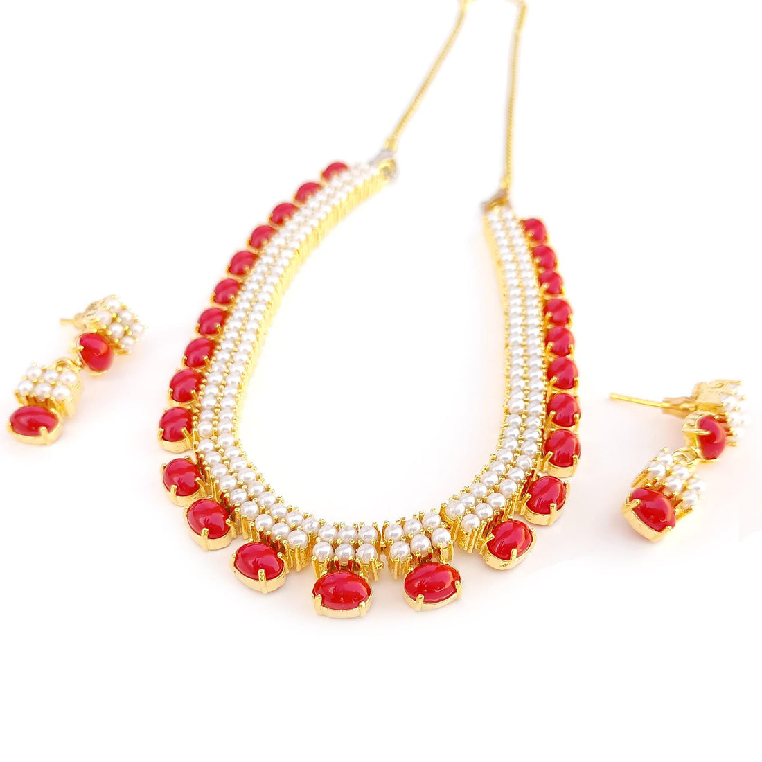 Luxury Red Coral Gold Plated Necklace | South Indian Bridal Jewelry | Traditional Wedding Necklace for Women |Gift For Her |Wedding Necklace — 5