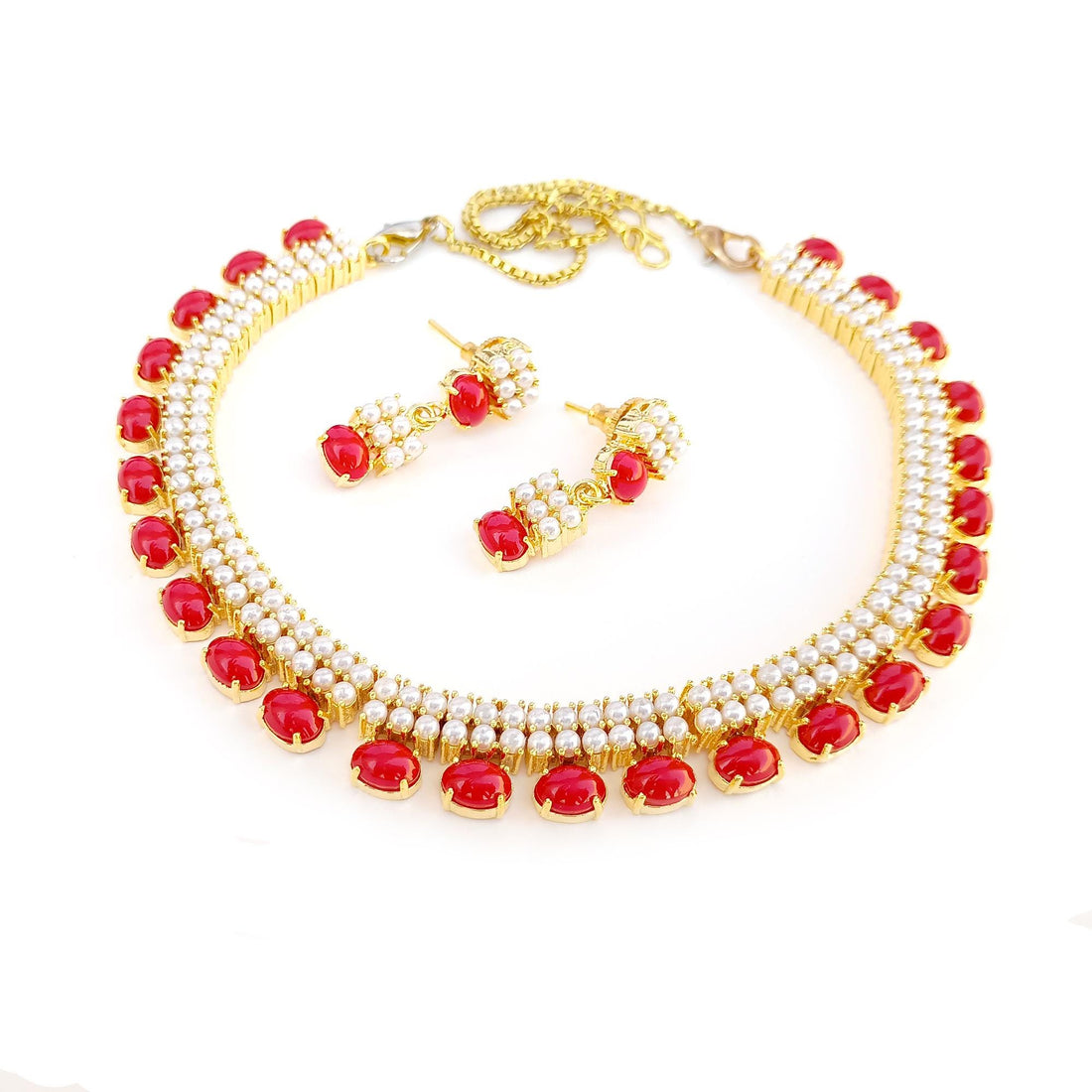 Luxury Red Coral Gold Plated Necklace | South Indian Bridal Jewelry | Traditional Wedding Necklace for Women |Gift For Her |Wedding Necklace — 3