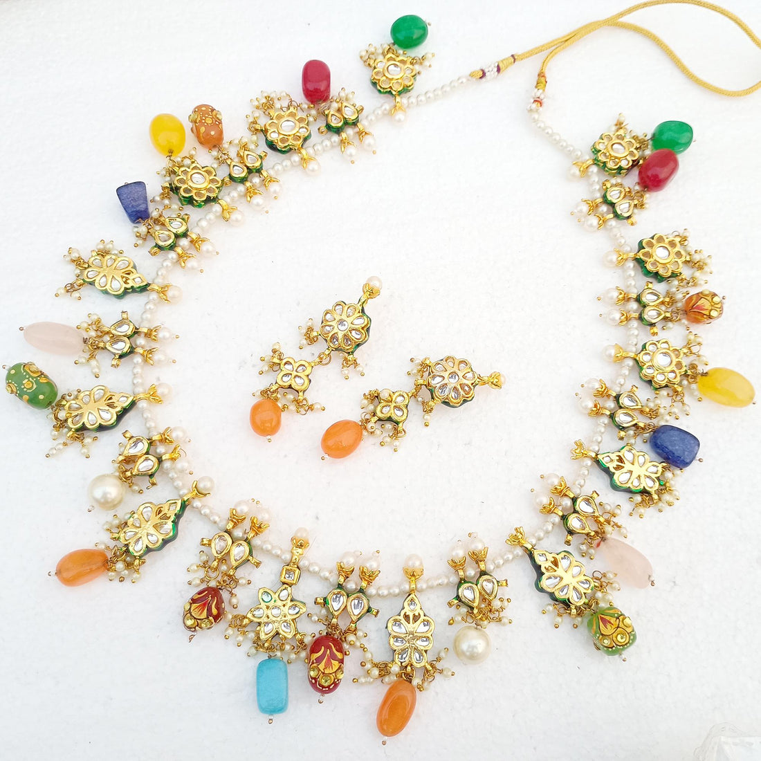 Meenakari Kundan Necklace: Indian Gemstone Jewelry, 22k Gold Plated — 1