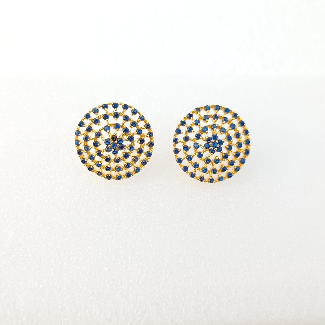 Art Deco Black Onyx Sapphire Emerald Earrings | Gold Plated Round Stud Earrings | Bridal Wedding Jewelry | Vintage Studs | Gift for Her — 4