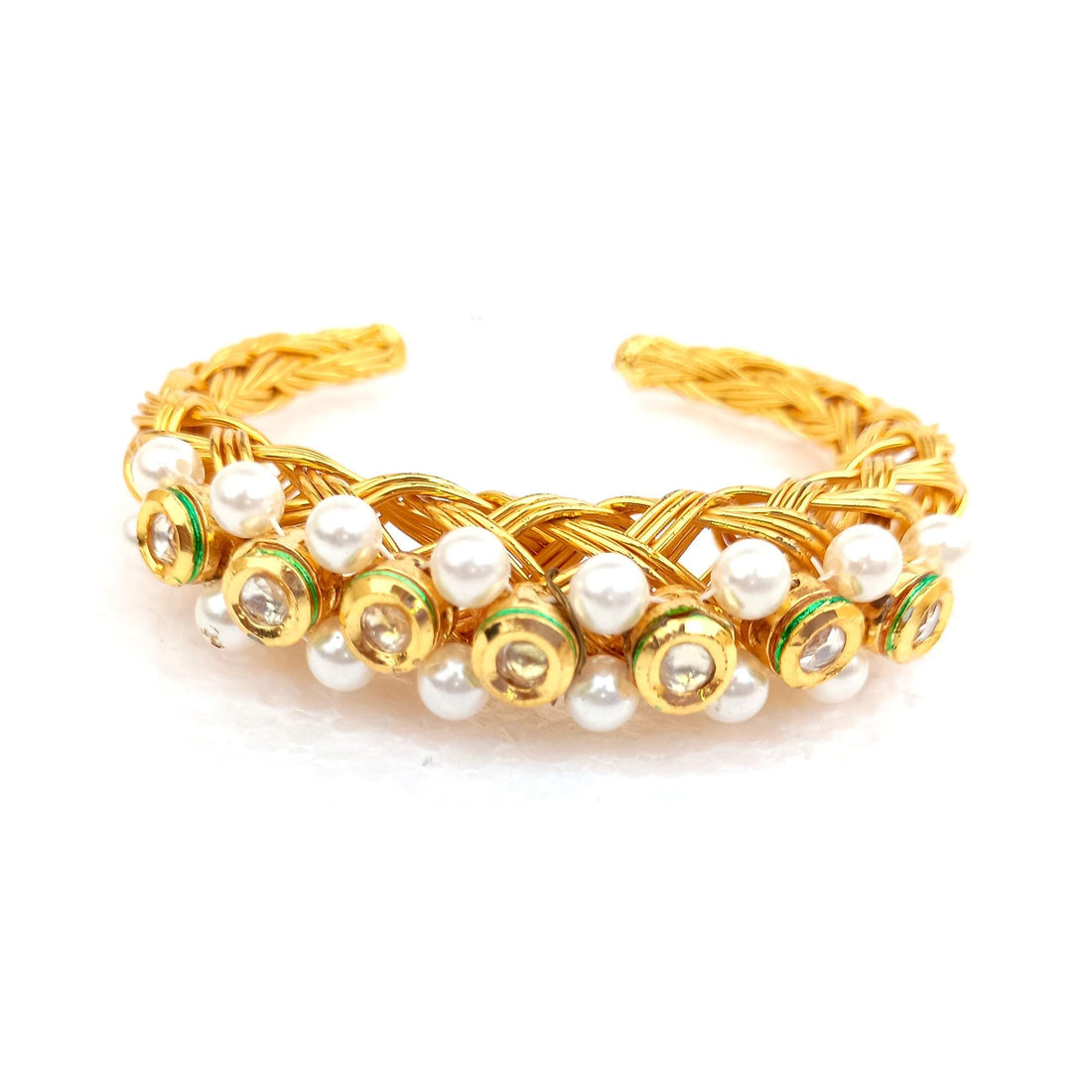 Pearl Gemstone Bangle | 22k Gold Plated Indian Bollywood Bracelet | Pear Cuff Bracelet | Bridal Wedding Jewellery | Gift For Her — 2