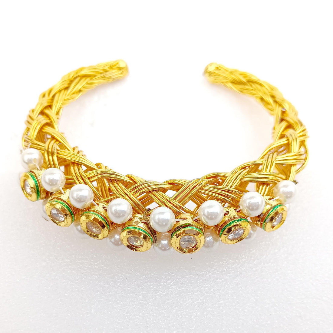 Pearl Gemstone Bangle | 22k Gold Plated Indian Bollywood Bracelet | Pear Cuff Bracelet | Bridal Wedding Jewellery | Gift For Her — 4