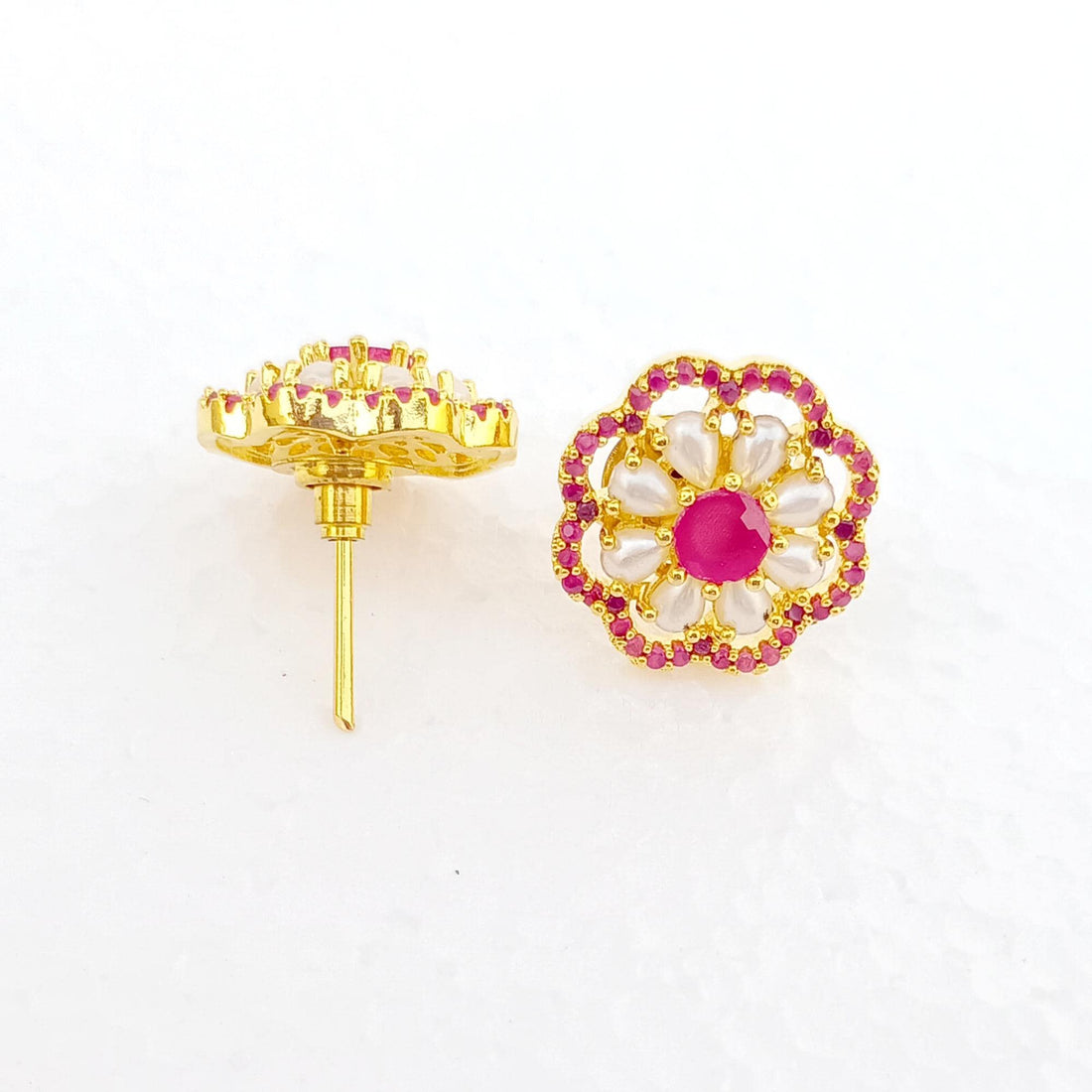 Ruby Pearl Art Deco Earrings | Gold Plated Bridal Wedding Jewelry | Vintage Style Statement Earrings | Elegant Party Wear | Gift for Her — 4