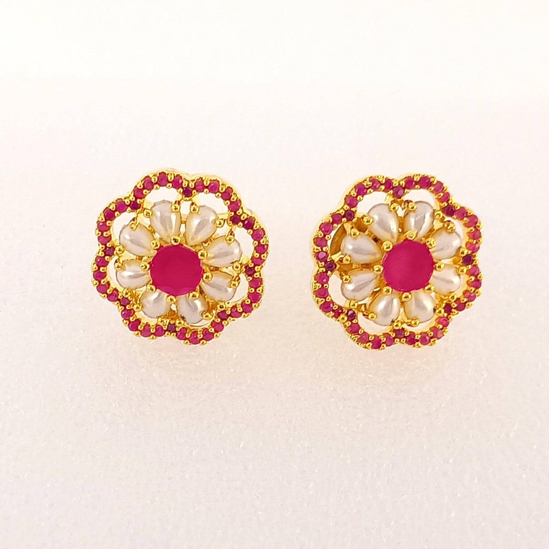 Ruby Pearl Art Deco Earrings | Gold Plated Bridal Wedding Jewelry | Vintage Style Statement Earrings | Elegant Party Wear | Gift for Her — 6