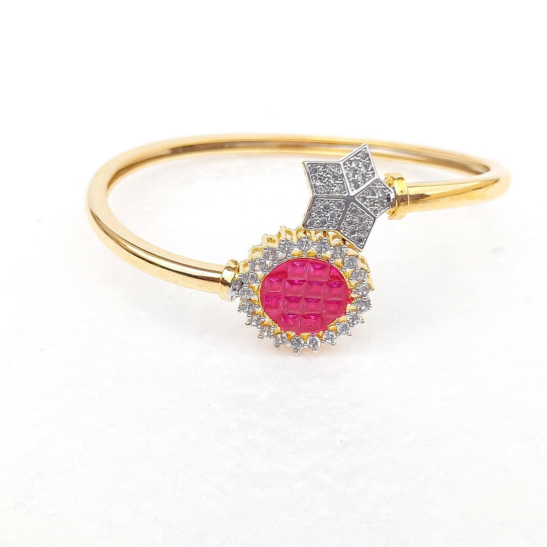Ruby & Cubic Zirconia Gold Plated Bangle Bracelet | Elegant Red Stone Bridal Wedding Jewelry | Traditional Statement Bangle | Gift for Her — 8