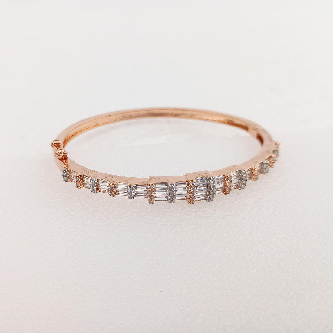Rose Gold CZ Bangle Bracelet | Baguette Cubic Zirconia Eternity Band | Elegant Bridal Wedding Jewelry | Gift for Her — 4