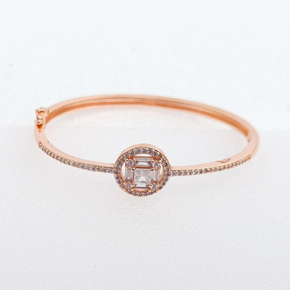 Rose Gold Cubic Zirconia Bangle Bracelet | Elegant CZ Stone Minimal Openable Bangle | Bridal Party Wear Jewelry | Gift for Her — 1
