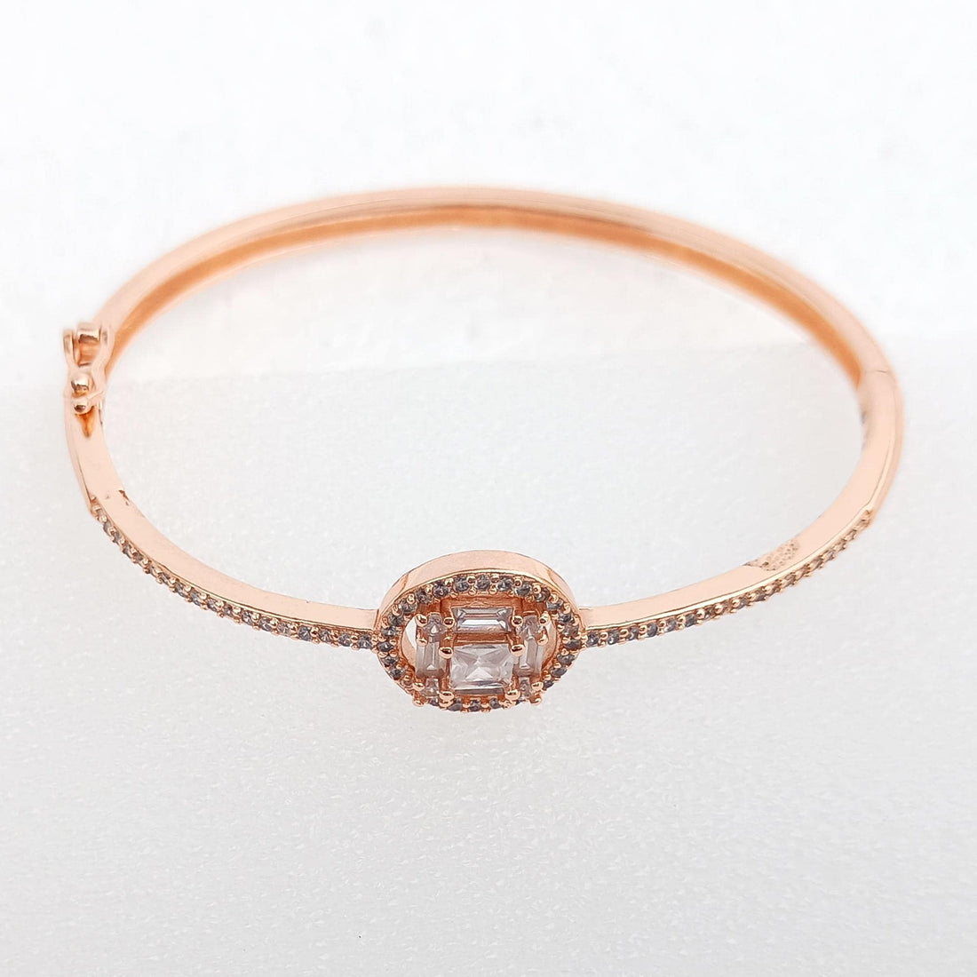 Rose Gold Cubic Zirconia Bangle Bracelet | Elegant CZ Stone Minimal Openable Bangle | Bridal Party Wear Jewelry | Gift for Her — 5