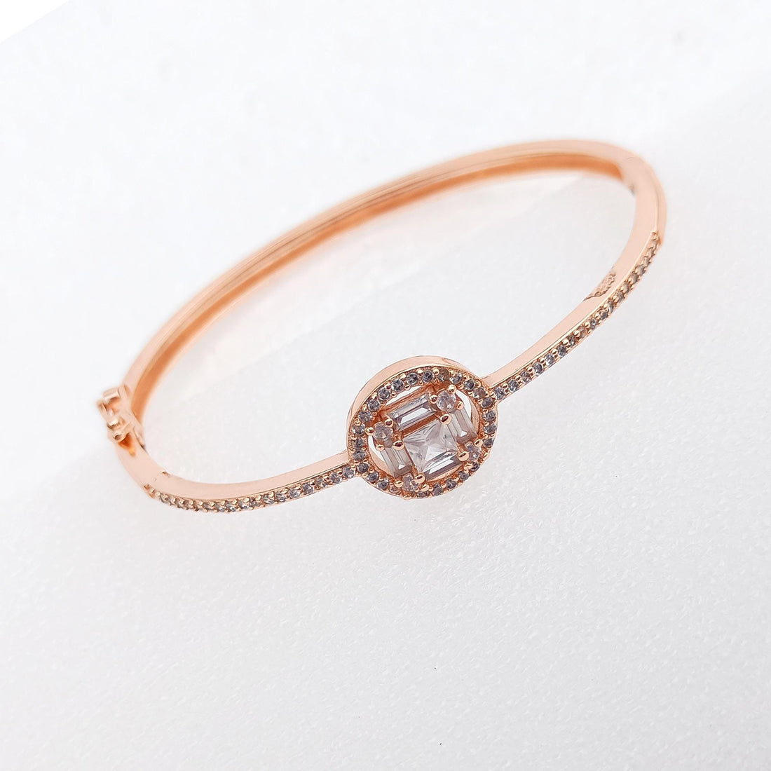 Rose Gold Cubic Zirconia Bangle Bracelet | Elegant CZ Stone Minimal Openable Bangle | Bridal Party Wear Jewelry | Gift for Her — 8