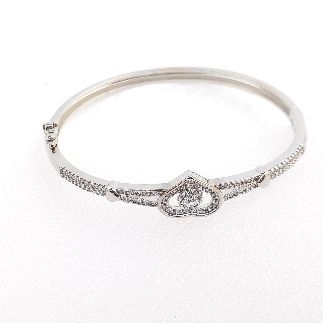 Heart Cubic Zirconia Bangle Bracelet | Tiny CZ Heart Minimal Cuff Bangle | Elegant Bridal Party Wear Jewelry | Gift for Her — 8