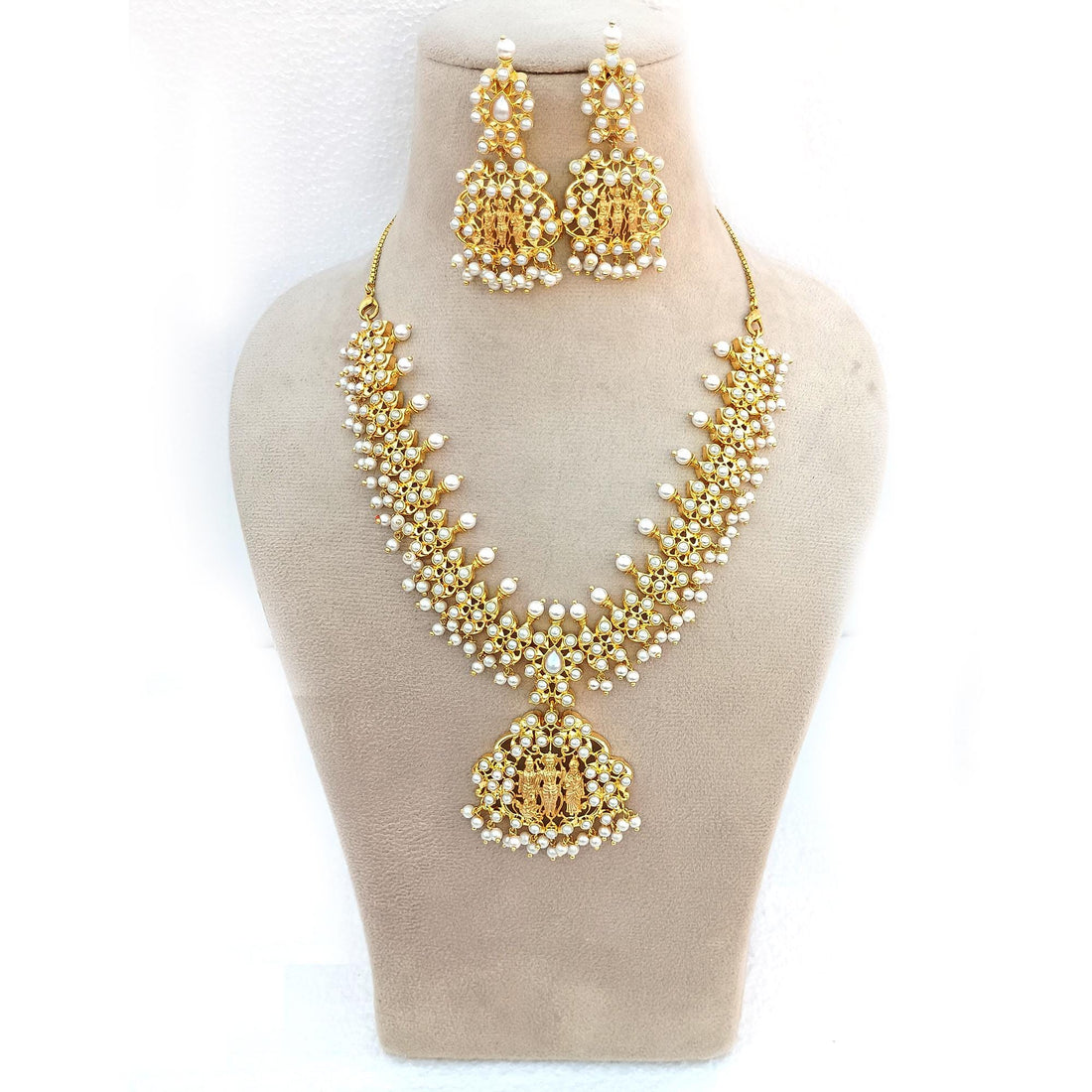 Ruby & Pearl Gemstone Necklace Set | 22K Gold Plated Indian Bridal Wedding Jewelry | Elegant Festive Party Wear Necklace | Gift for Women — 6