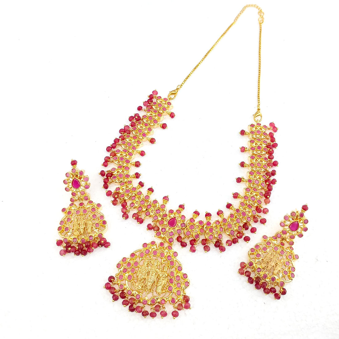 Ruby & Pearl Gemstone Necklace Set | 22K Gold Plated Indian Bridal Wedding Jewelry | Elegant Festive Party Wear Necklace | Gift for Women — 8
