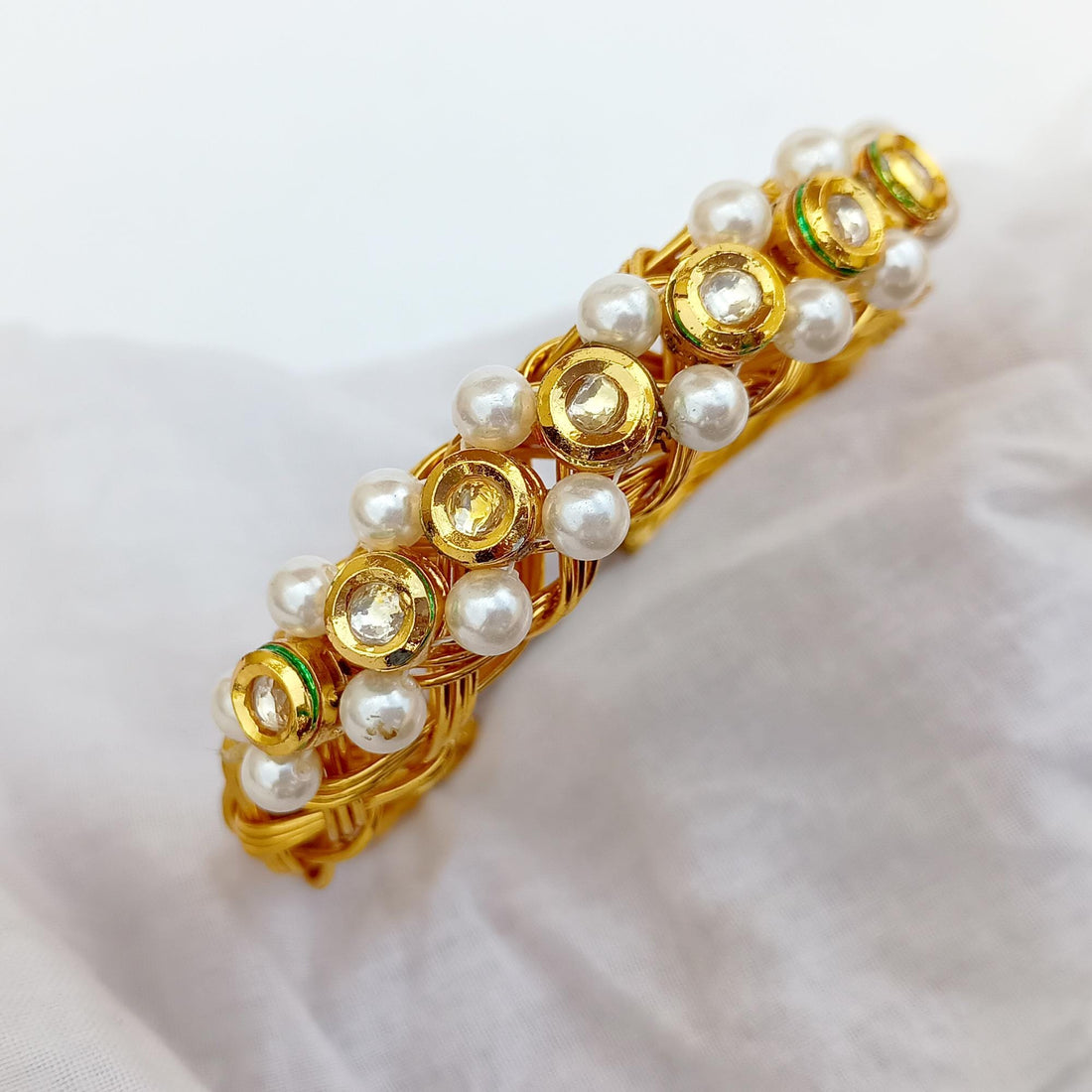 Pearl Gemstone Bangle | 22k Gold Plated Indian Bollywood Bracelet | Pear Cuff Bracelet | Bridal Wedding Jewellery | Gift For Her — 5