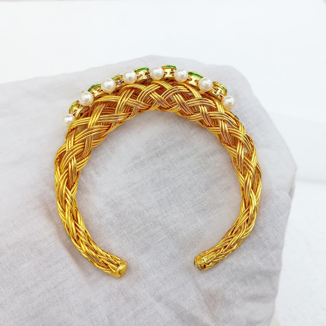 Pearl Gemstone Bangle | 22k Gold Plated Indian Bollywood Bracelet | Pear Cuff Bracelet | Bridal Wedding Jewellery | Gift For Her — 6