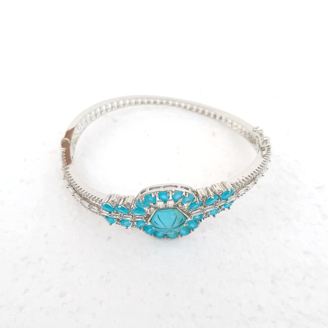 Aqua Chalcedony Stone Bangle | White Plated Bracelet | Boho Hippie Style Bangle | Beautiful Handmade Jewelry | Women Jewelry | Gift For Her — 6