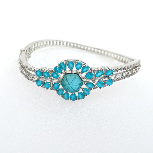 Aqua Chalcedony Stone Bangle | White Plated Bracelet | Boho Hippie Style Bangle | Beautiful Handmade Jewelry | Women Jewelry | Gift For Her