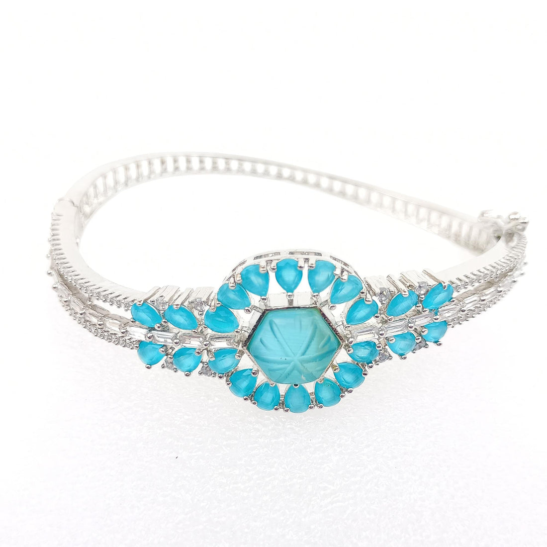 Aqua Chalcedony Stone Bangle | White Plated Bracelet | Boho Hippie Style Bangle | Beautiful Handmade Jewelry | Women Jewelry | Gift For Her — 7