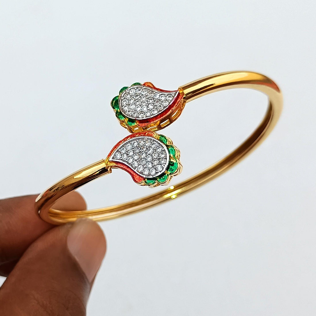 Emerald CZ Bangle | 22K Gold Plated Indian Bracelet | Bridal Wedding Statement Bangle | Ethnic Party Wear Jewelry | Gift for Her — 2