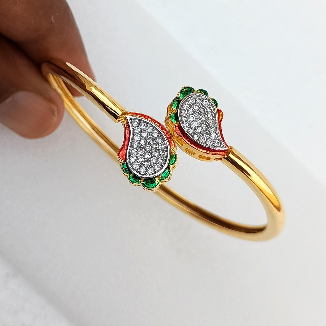 Emerald CZ Bangle | 22K Gold Plated Indian Bracelet | Bridal Wedding Statement Bangle | Ethnic Party Wear Jewelry | Gift for Her — 8