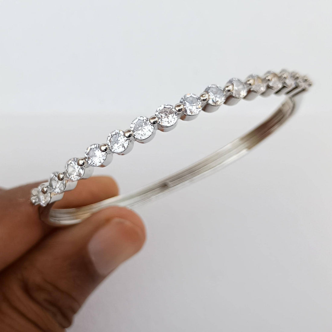 Handmade CZ Diamond Bangle | White Gold Plated Bollywood Bracelet | Bridal Wedding Statement Bangle |Indian Party Wear Jewelry |Gift for Her — 8