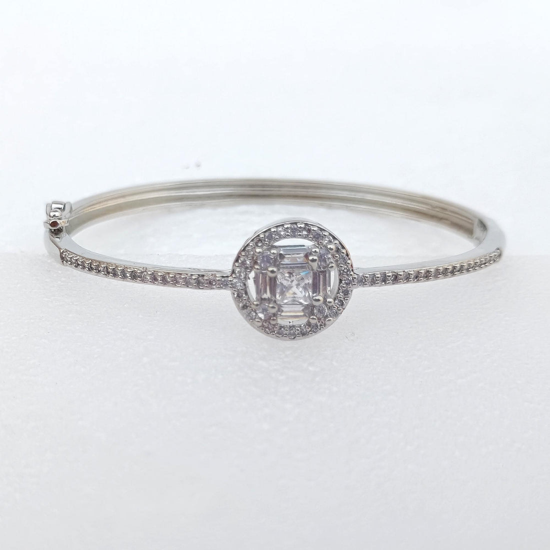 Handmade CZ Diamond Bangle | White Gold Plated Indian Bollywood Bracelet | Bridal Wedding Statement Bangle | Party Jewelry | Gift for Her — 2