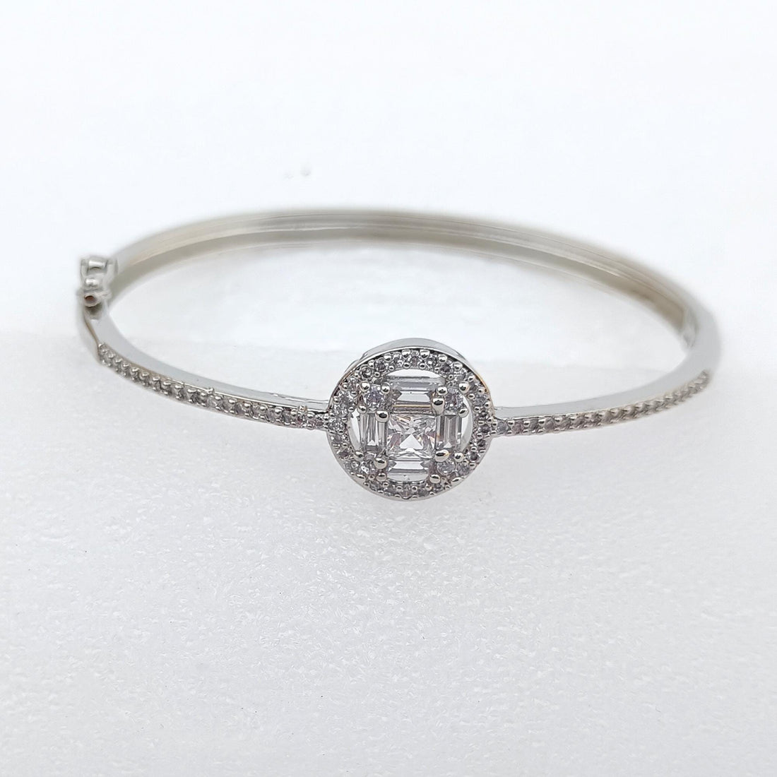 Handmade CZ Diamond Bangle | White Gold Plated Indian Bollywood Bracelet | Bridal Wedding Statement Bangle | Party Jewelry | Gift for Her — 3