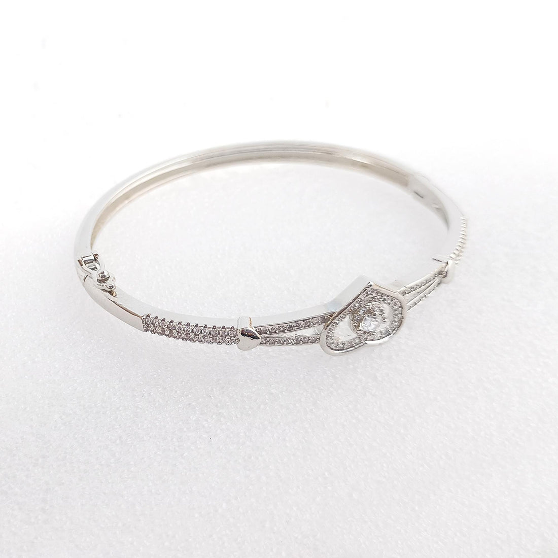 Heart Cubic Zirconia Bangle Bracelet | Tiny CZ Heart Minimal Cuff Bangle | Elegant Bridal Party Wear Jewelry | Gift for Her — 6