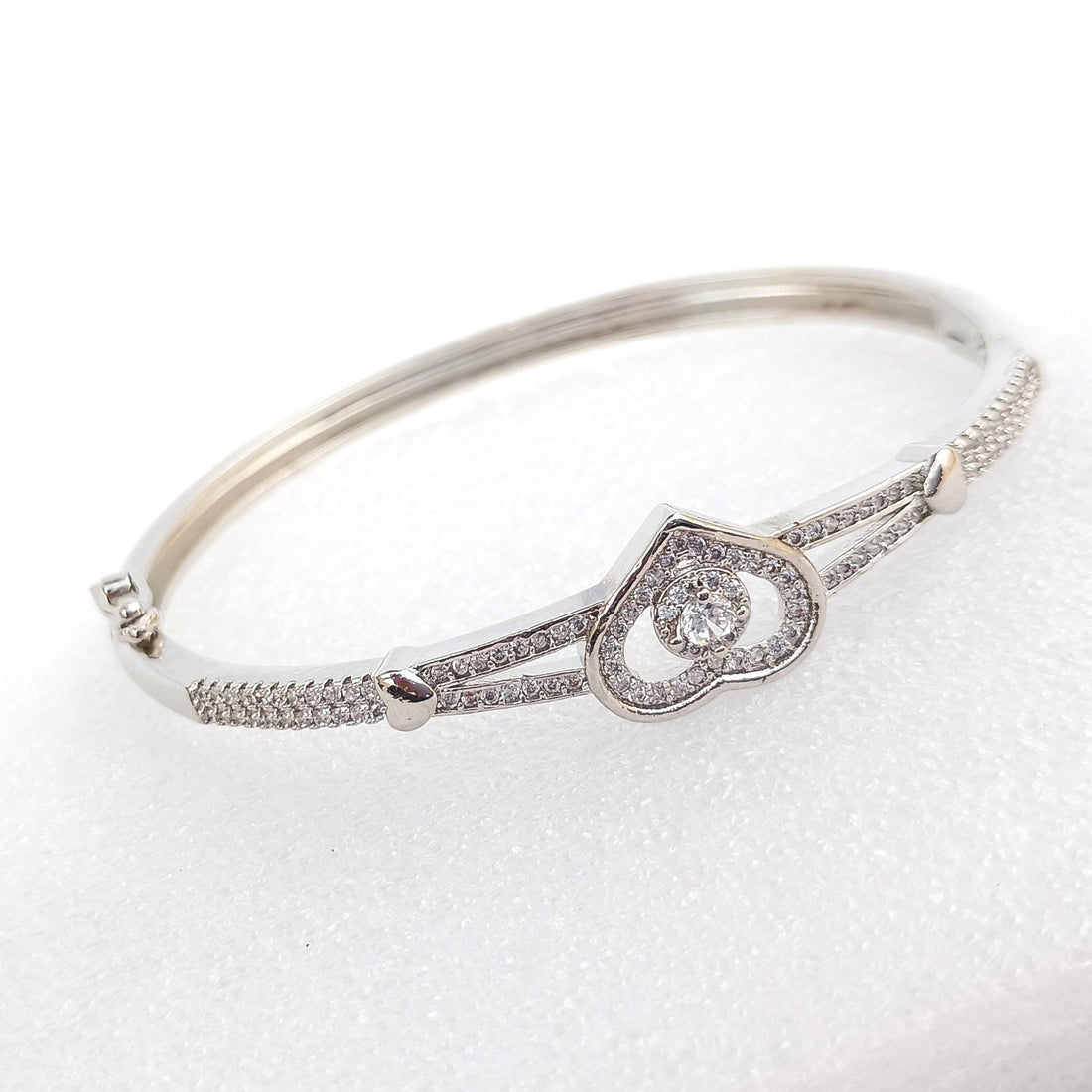Heart Cubic Zirconia Bangle Bracelet | Tiny CZ Heart Minimal Cuff Bangle | Elegant Bridal Party Wear Jewelry | Gift for Her — 5