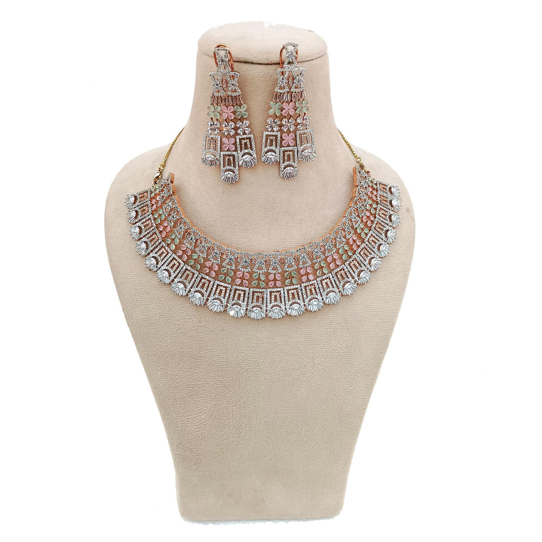 22k Gold Plated Chalcedony Necklace | CZ Diamond Indian Bridal Jewelry | Traditional Wedding Statement Necklace | Women Necklace — 4