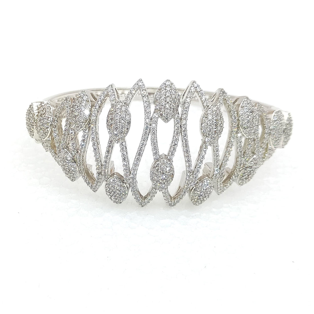 Diamond CZ Cluster Bangle | White Plated Bollywood Bracelet | Cubic Zirconia Diamond Cuff Bracelet | Indian Jewelry | Gift for Her — 1
