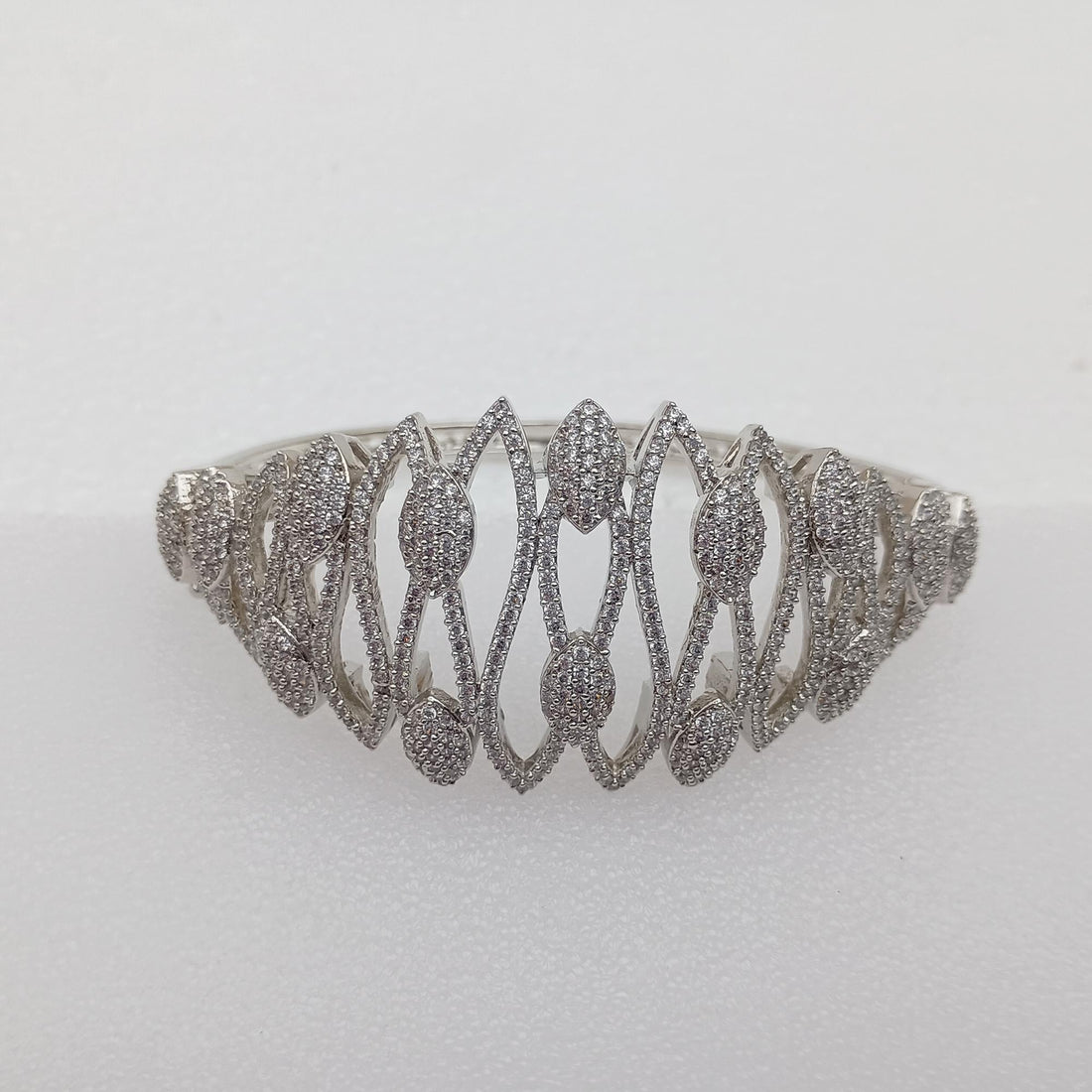 Diamond CZ Cluster Bangle | White Plated Bollywood Bracelet | Cubic Zirconia Diamond Cuff Bracelet | Indian Jewelry | Gift for Her — 2