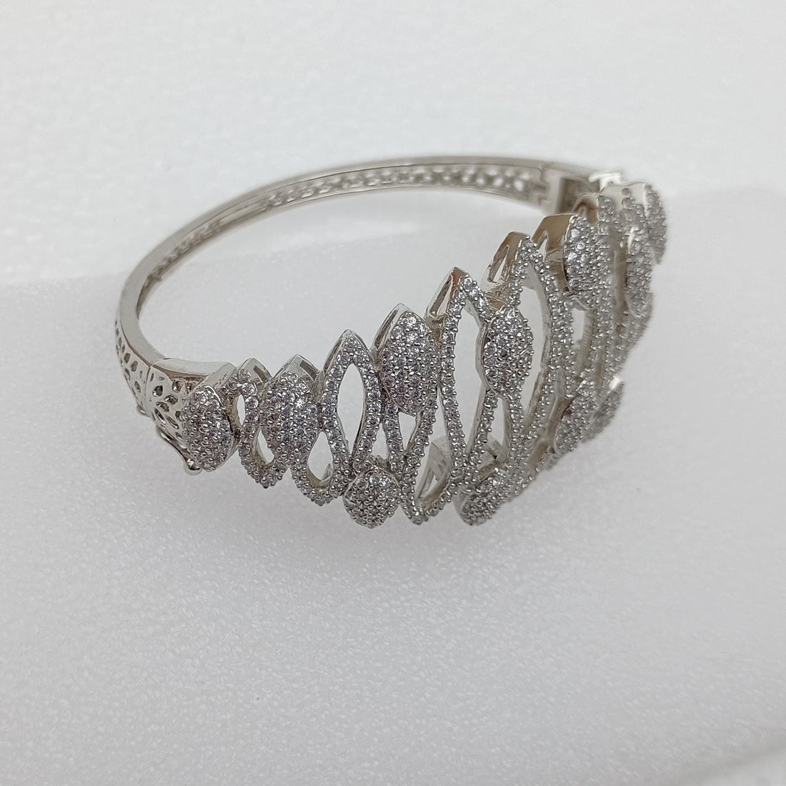 Diamond CZ Cluster Bangle | White Plated Bollywood Bracelet | Cubic Zirconia Diamond Cuff Bracelet | Indian Jewelry | Gift for Her — 4