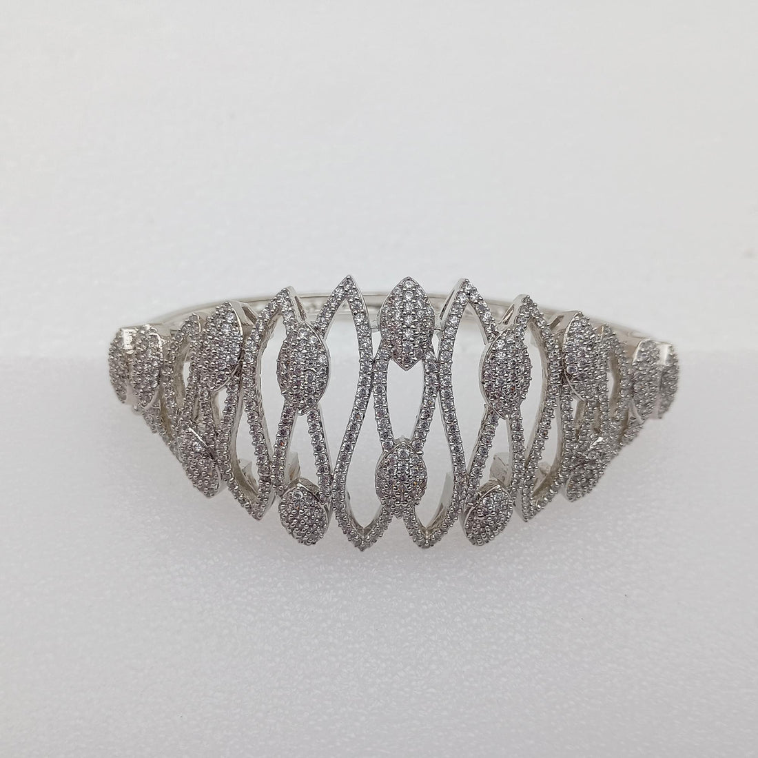 Diamond CZ Cluster Bangle | White Plated Bollywood Bracelet | Cubic Zirconia Diamond Cuff Bracelet | Indian Jewelry | Gift for Her — 7