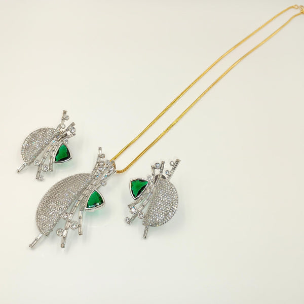 Emerald-Russian Green-Rubellite-Crystal- CZ Victorian Pendant Set, Victorian Style, Victorian Jewelry, Plating tone Rose- gold & black-white