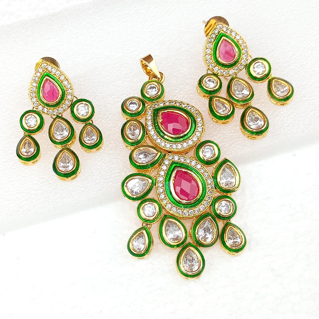 Ruby & Cubic Zirconia Pendant: Bollywood Indian Jewelry — 6