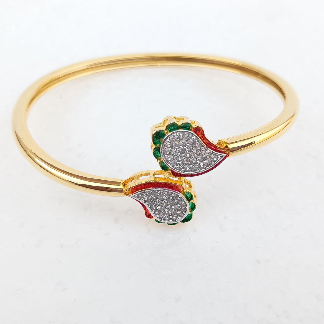 Emerald CZ Bangle | 22K Gold Plated Indian Bracelet | Bridal Wedding Statement Bangle | Ethnic Party Wear Jewelry | Gift for Her — 3