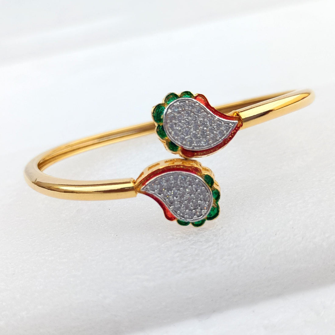 Emerald CZ Bangle | 22K Gold Plated Indian Bracelet | Bridal Wedding Statement Bangle | Ethnic Party Wear Jewelry | Gift for Her — 5