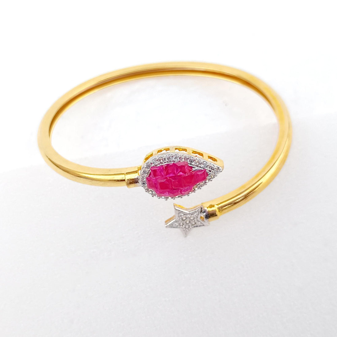 Handmade Ruby CZ Gold Plated Bangle | Bollywood Indian Bracelet | Bridal Wedding Statement Bangle | Ethnic Party Wear Jewelry | Gift for Her — 4