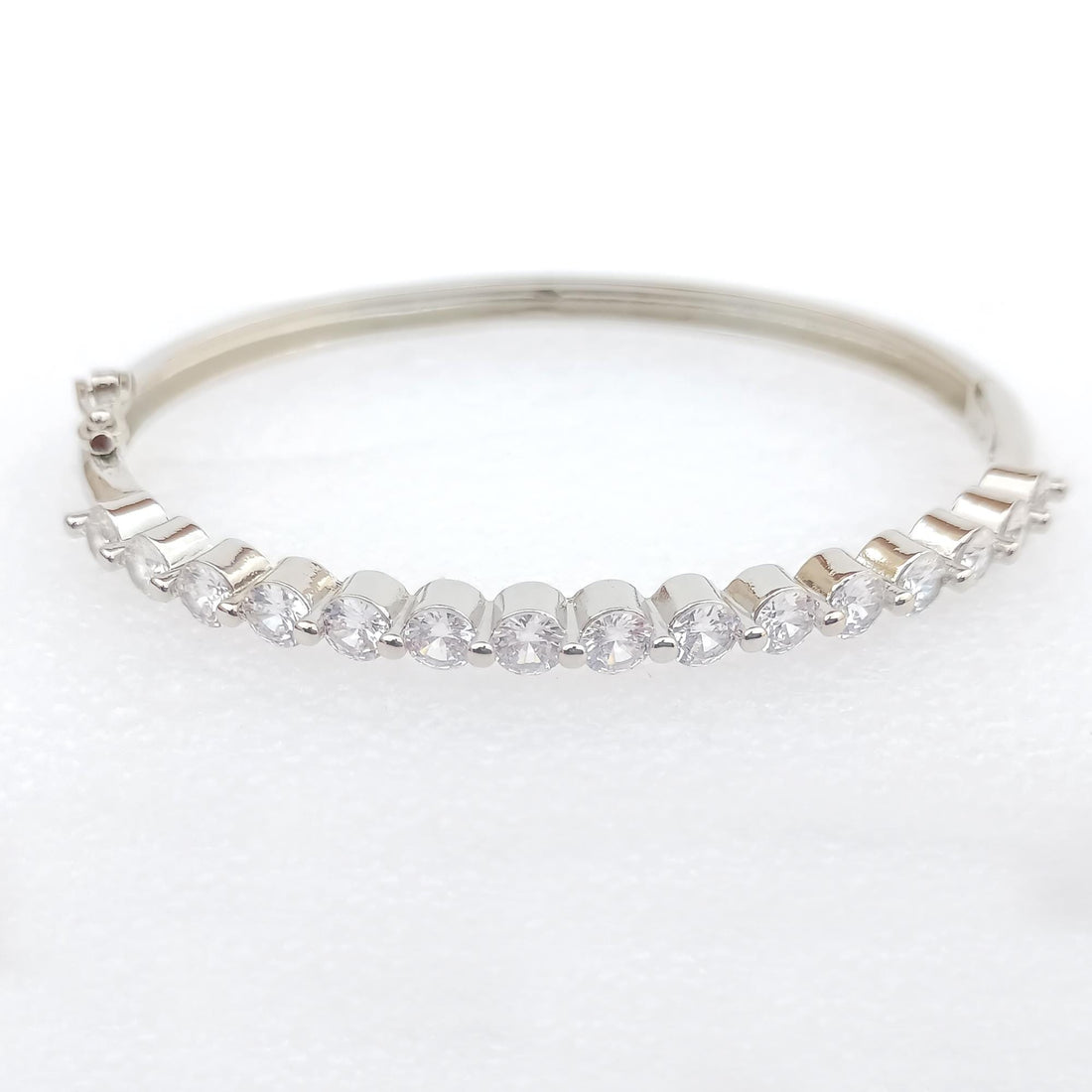 Handmade CZ Diamond Bangle | White Gold Plated Bollywood Bracelet | Bridal Wedding Statement Bangle |Indian Party Wear Jewelry |Gift for Her — 4