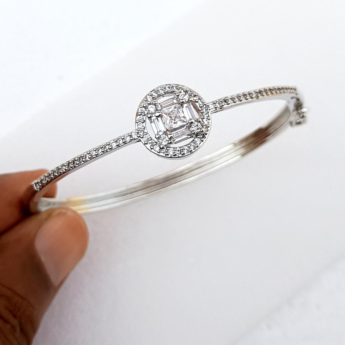 Handmade CZ Diamond Bangle | White Gold Plated Indian Bollywood Bracelet | Bridal Wedding Statement Bangle | Party Jewelry | Gift for Her — 7