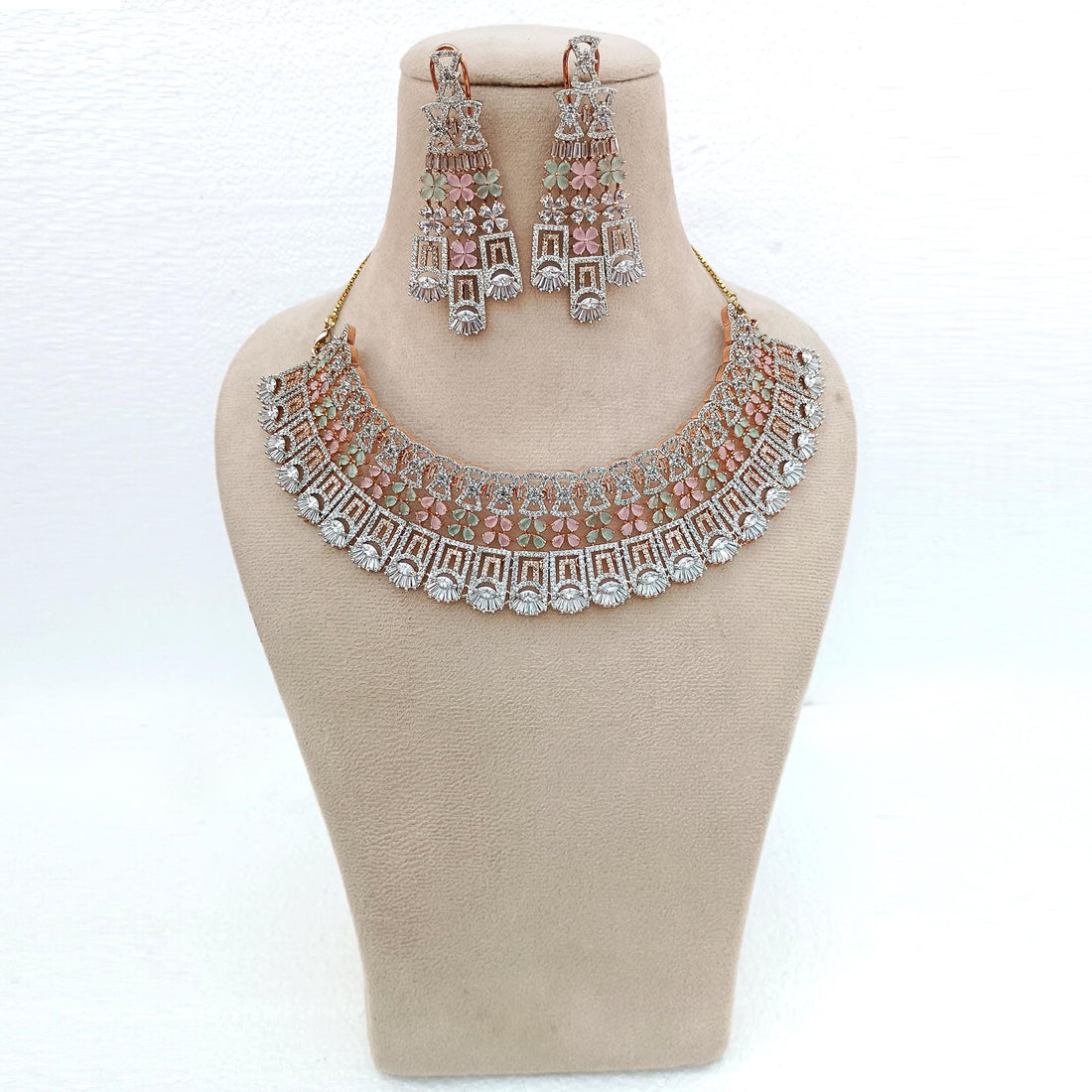 22k Gold Plated Chalcedony Necklace | CZ Diamond Indian Bridal Jewelry | Traditional Wedding Statement Necklace | Women Necklace — 5