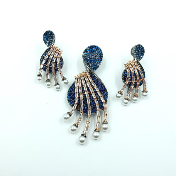 Multicolor Sapphire Pearl Pendant Set: Handmade Indian Jewelry