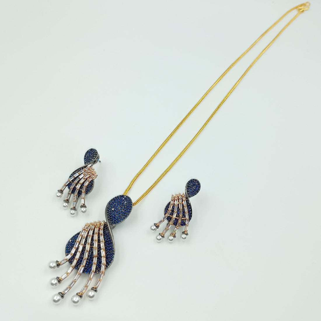 Multicolor Sapphire Pearl Pendant Set: Handmade Indian Jewelry — 2