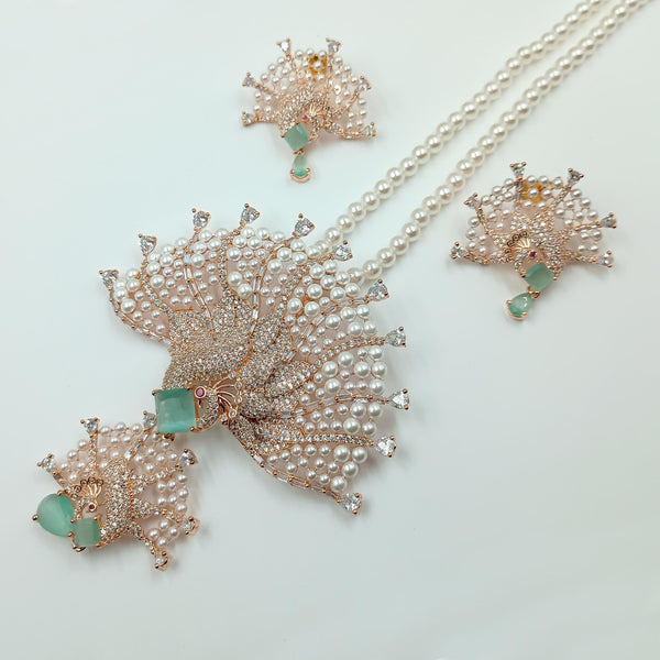 Emerald Rose Quartz Pearl Pendant Necklace: Victorian Style Statement Jewelry