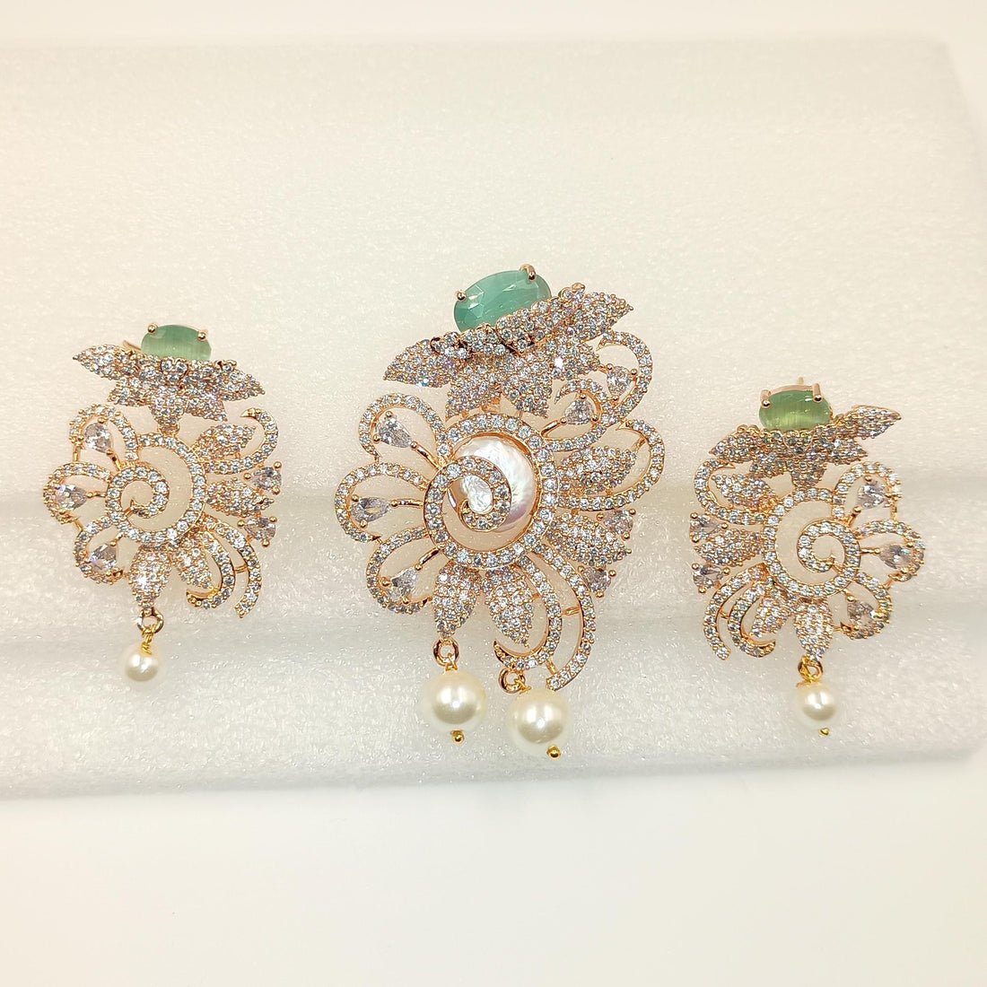 Victorian Gemstone Pendant Set: Rose Quartz, Moonstone, Emerald — 5