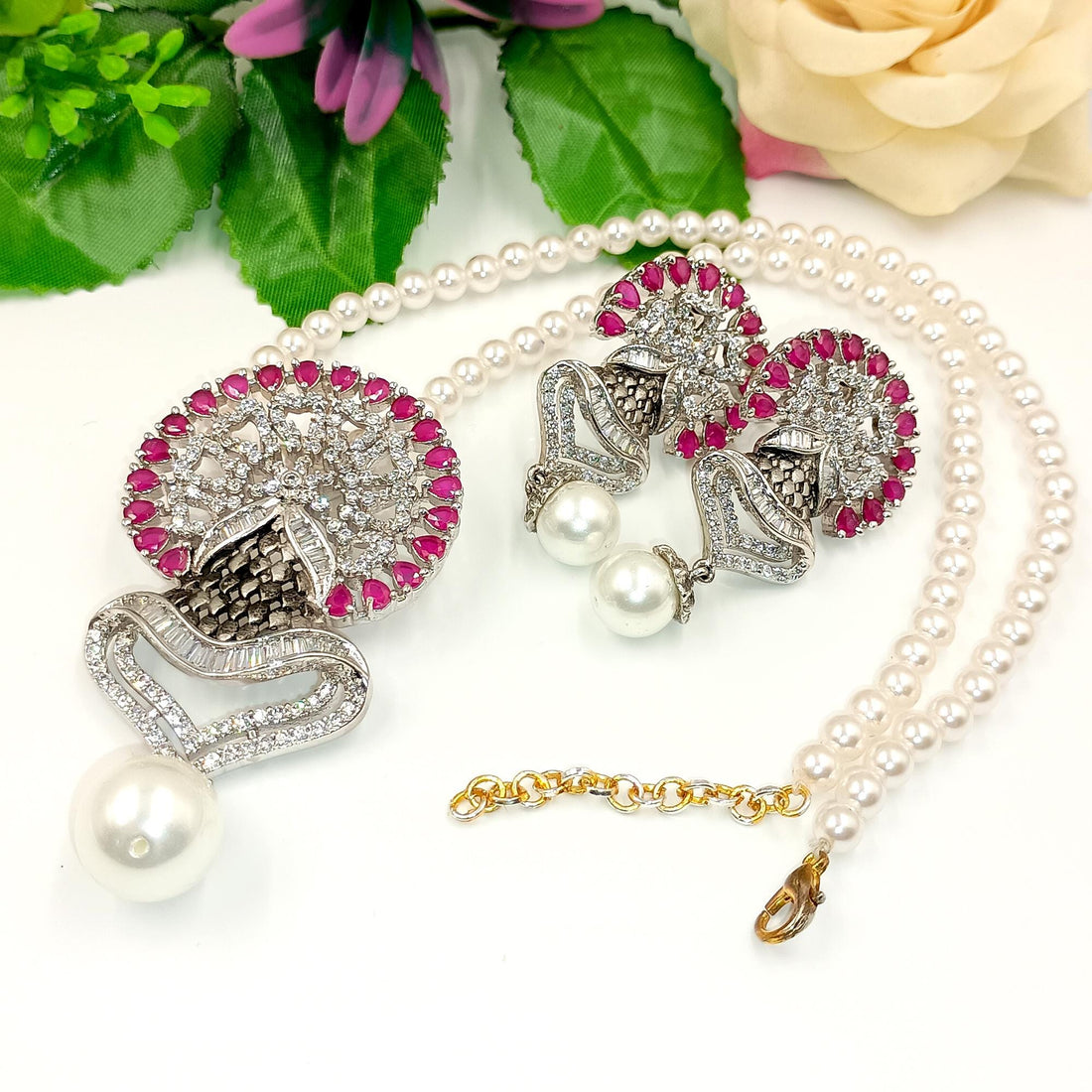 Ruby Citrine Pearl Pendant Set: Vintage Victorian Style Jewelry — 4