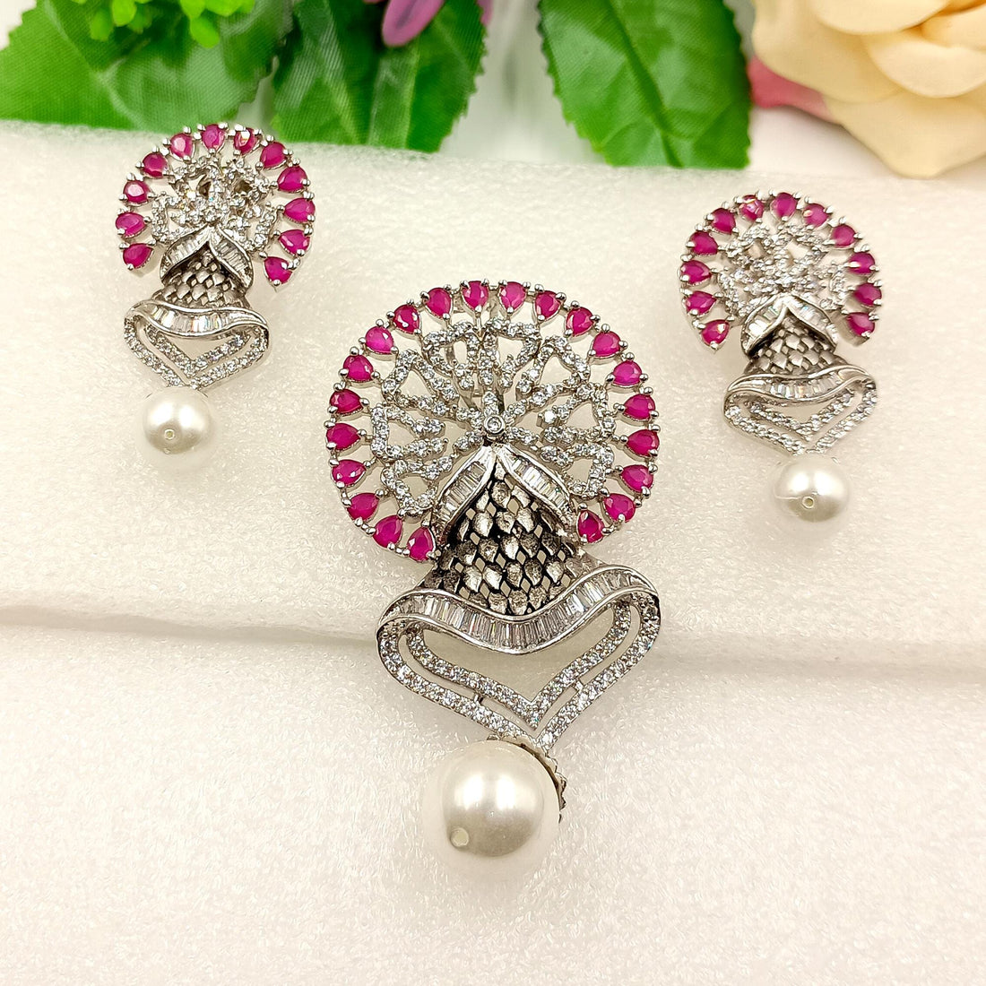 Ruby Citrine Pearl Pendant Set: Vintage Victorian Style Jewelry — 3