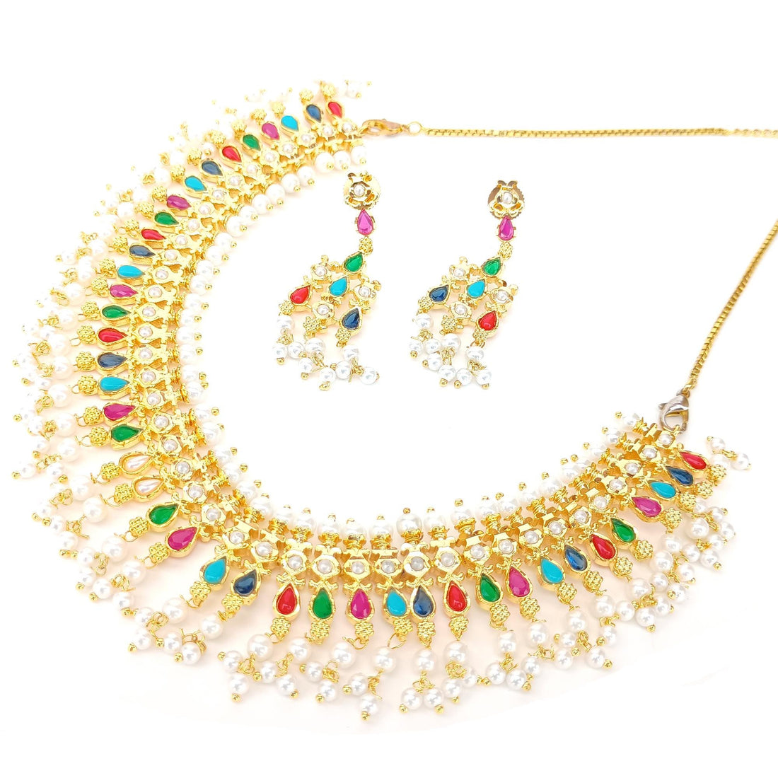 22K Gold Plated Ruby & Emerald Necklace | South Indian Wedding Jewelry | Traditional Bridal Necklace | Party Wear Necklace | Gift for Her — 3