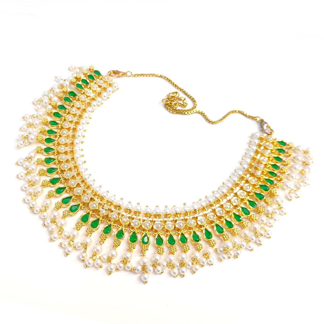 22K Gold Plated Ruby & Emerald Necklace | South Indian Wedding Jewelry | Traditional Bridal Necklace | Party Wear Necklace | Gift for Her — 4