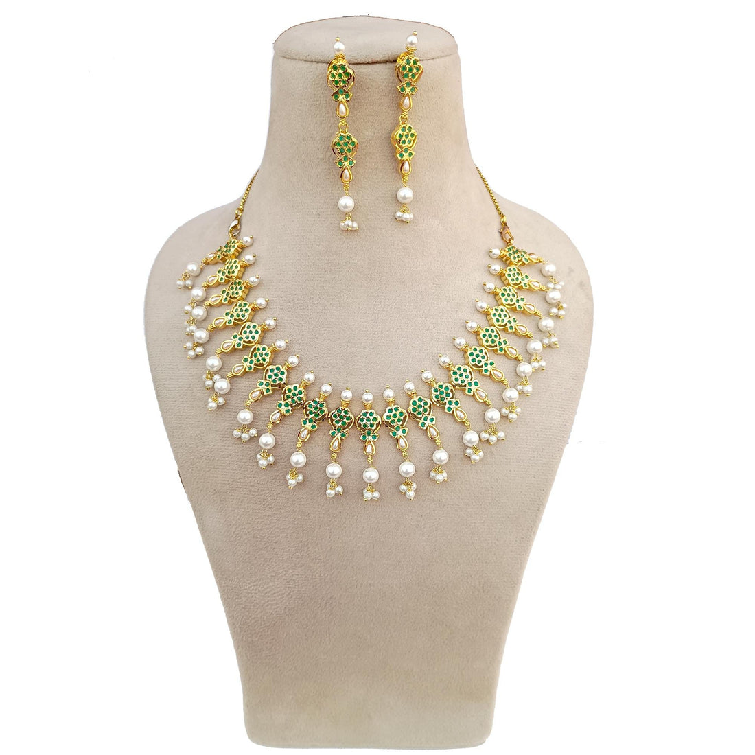 South Indian Ruby Emerald Pearl Long Necklace | Gold Plated Traditional Haram | Bridal Wedding Necklace | Engagement Jewelry | Gift for Her — 6